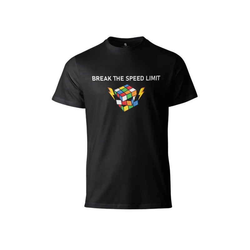 Cubuzzle Break the Speed Limit Graphic Print T-Shirt Black L - Short Sleeve Cotton Casual Crewneck Tee For Unisex